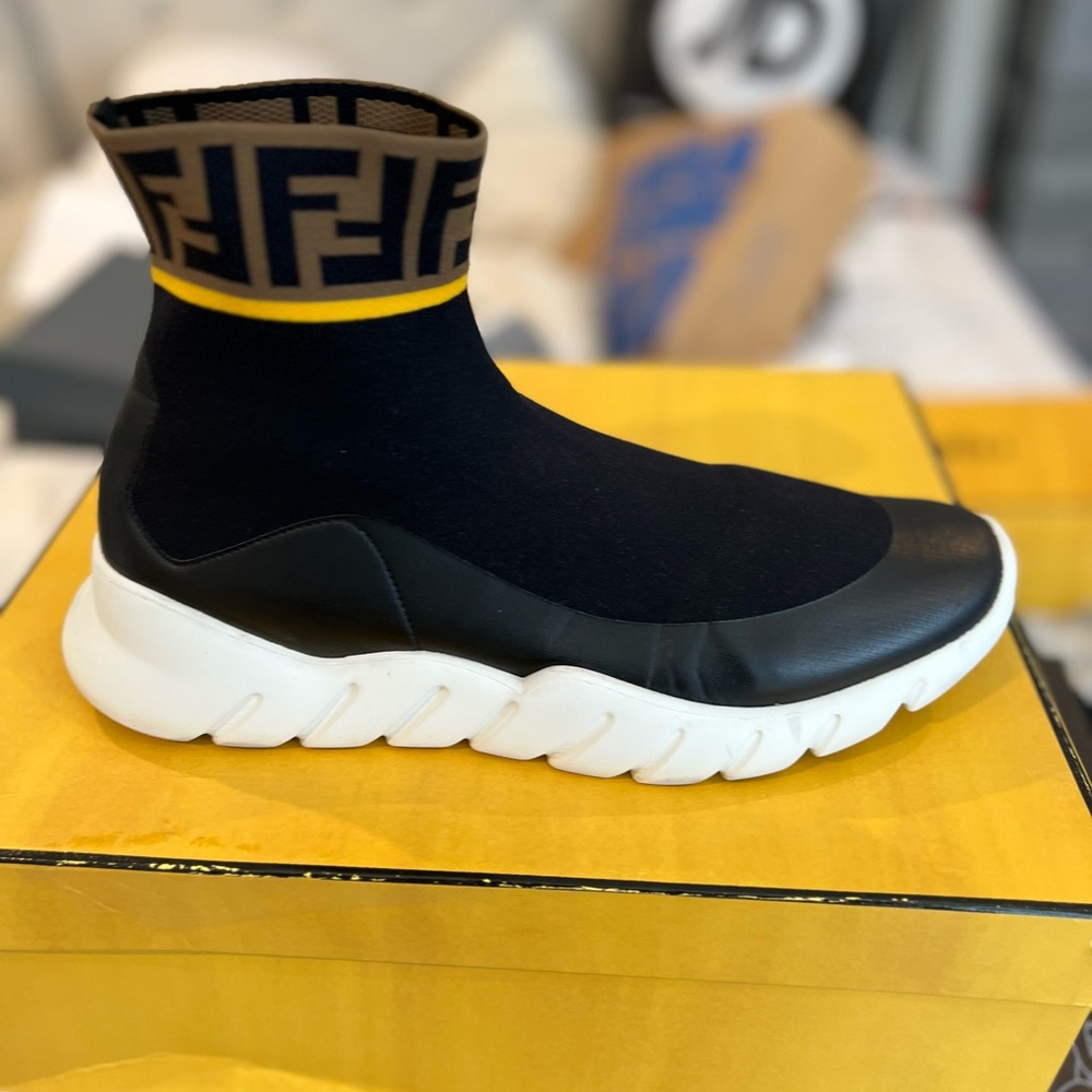 Fendi Black and Yellow High-Top Sneakers